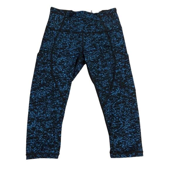 Lululemon Pants - Lululemon Out Run High Rise Crop Leggings 2 Iced Wave Blue Black Multi Pockets